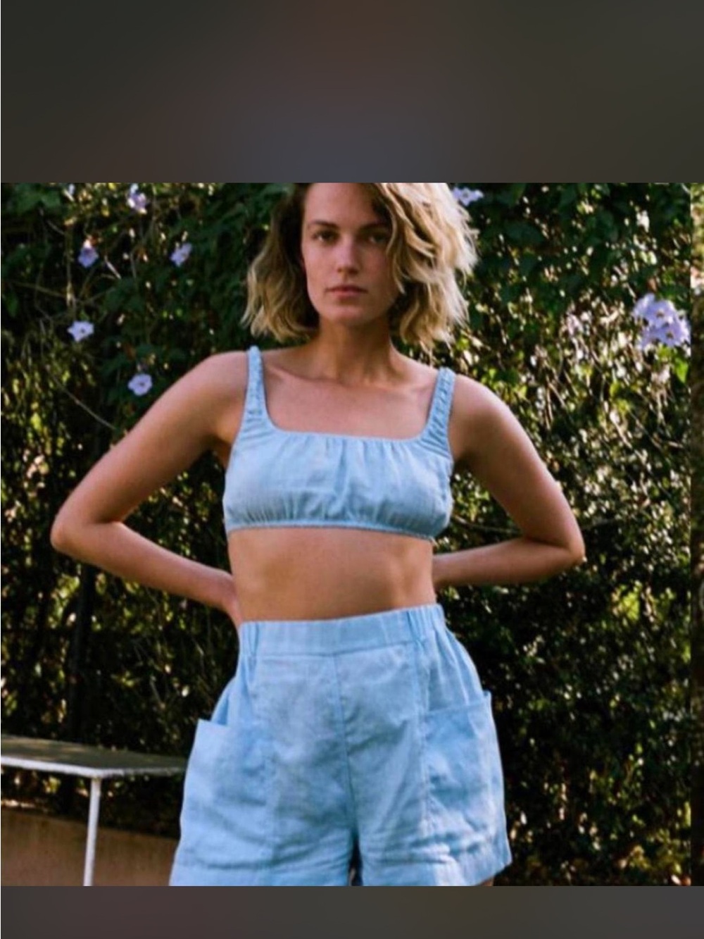 Square-Neck Light Blue Crop Top with Wide Straps